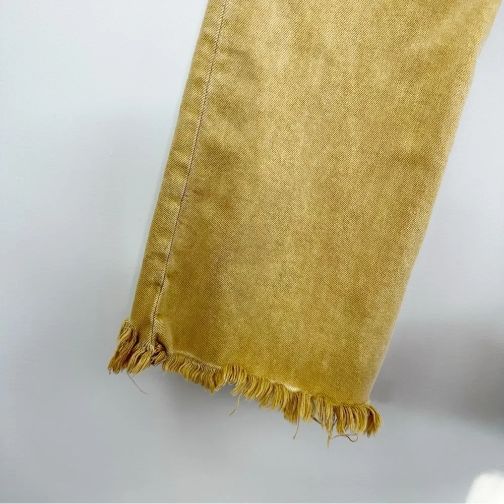 J Brand Julia Frayed-Hem Flared-Leg Cotton Blend‎ Jeans in Litho Gold Sz 26